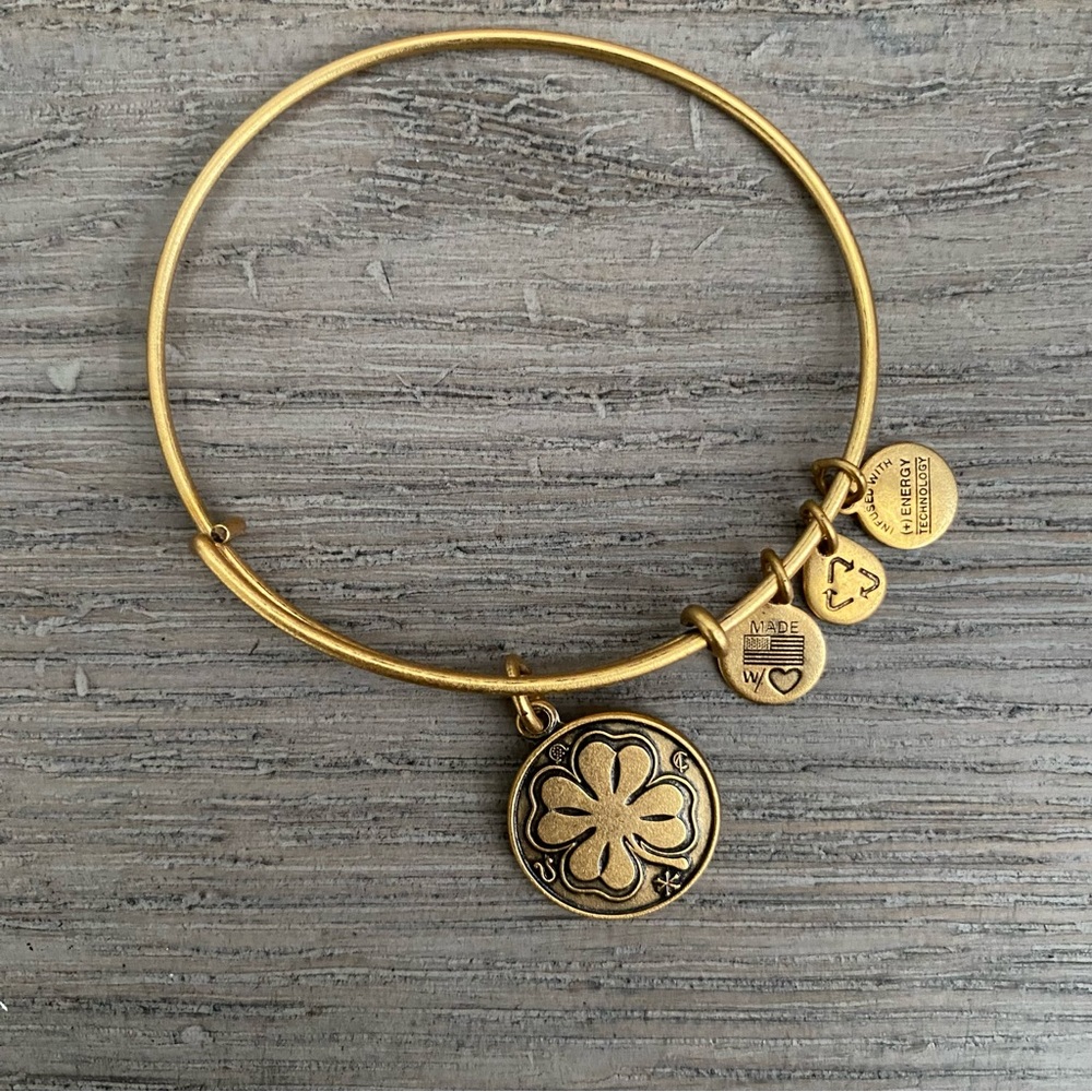 Alex & Ani Gold Charm Bangle Bracelet Four Leaf Clover Design